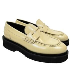 Aquatalia Women's Marcie Platform Penny Loafers Cream Leather Size 7